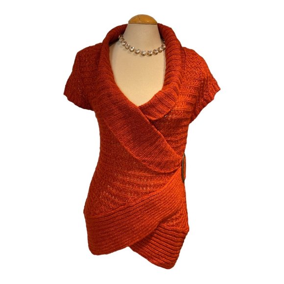 RAZZLE DAZZLE Sweater Sz Large Rust Colour Assymetrical Lines Large Buckle - Picture 4 of 11